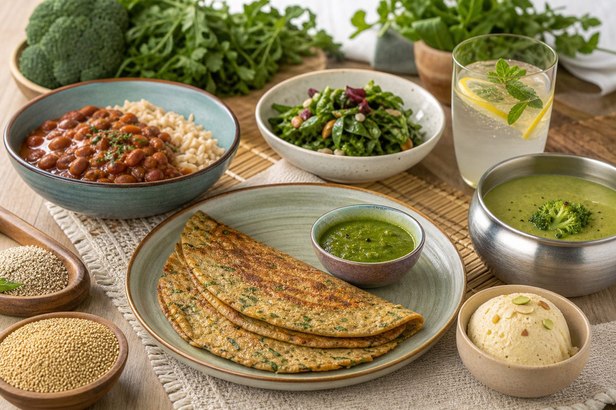 A calm, fresh Indian meal table