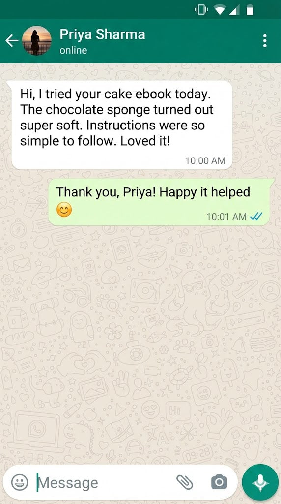 Customer message about the baking recipe books 7